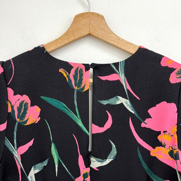 Milly Atalie Floral Print Pegged V-Neck Short Sleeve Tailored Mini Dress Size 4 - Picture 7 of 15